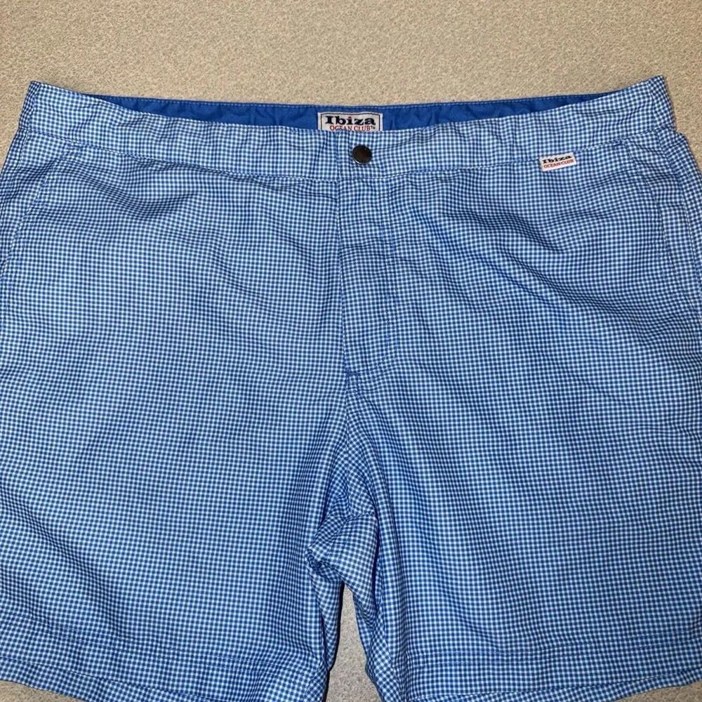 Ibiza Ocean Club Mens Size 36 Mesh Lined Swim Trunks Checked Blue White 6